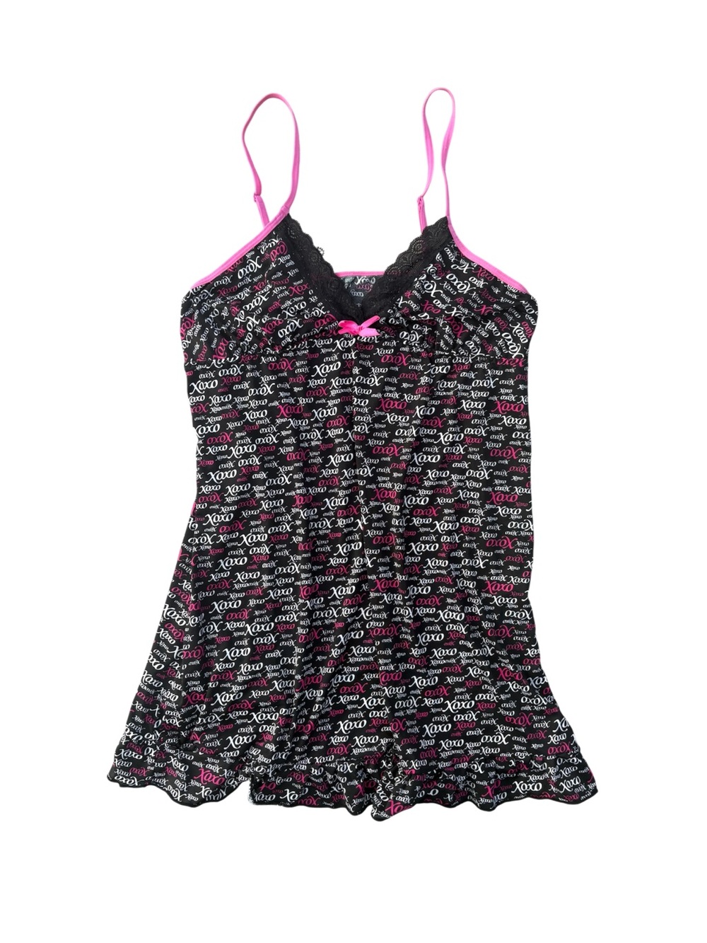 XOXO Y2K Black & Pink Lace Trim Chemise Cami Sleep